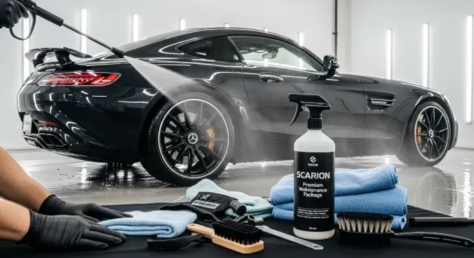 Vee kõrgsurvepesu luksusauto detailingu teenuse käigus Paides, Eestis